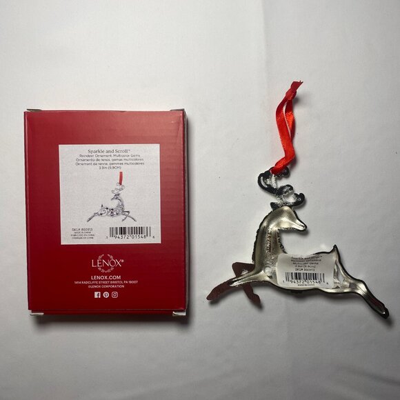 Lenox Sparkle and Scroll Reindeer Ornament Multicolor Gems Silver 893113 NIP - Picture 2 of 4